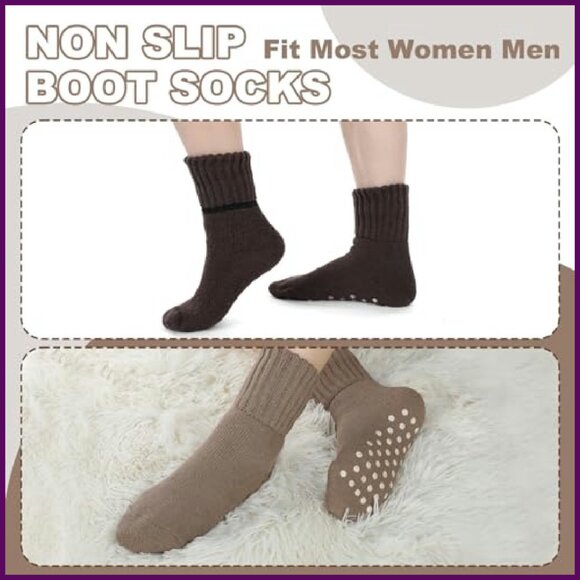 6 Pairs Thermal Slipper Socks with Grips, Thick Warm Anti-Slip, One Size - Picture 5 of 8